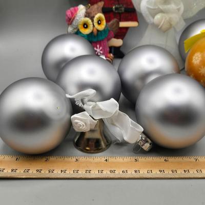 LOT 56: Various Ornaments Including Wooden Santa, Resin Owl, Silver-tone Angels, Dachshund, and More