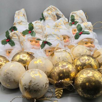 LOT 60: New-Santa Head Ornaments and 12 Christmas Balls