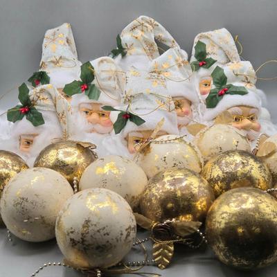 LOT 60: New-Santa Head Ornaments and 12 Christmas Balls