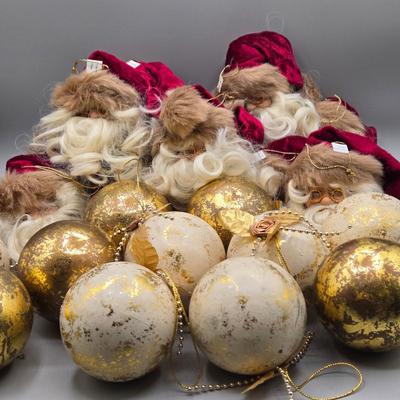 LOT 61: New-Santa Claus Head Ornaments and Christmas Balls