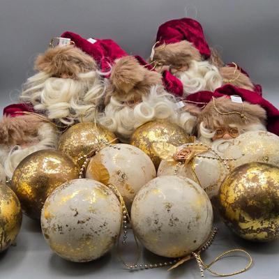 LOT 61: New-Santa Claus Head Ornaments and Christmas Balls