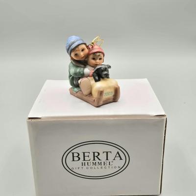 LOT 62: Various New Ornaments Including Elephants, Owls, Bells. Santa, Goebel Berta Hummel AWAY WE GO Children Dog Sled 2003, and More