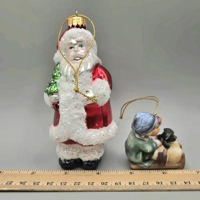 LOT 62: Various New Ornaments Including Elephants, Owls, Bells. Santa, Goebel Berta Hummel AWAY WE GO Children Dog Sled 2003, and More