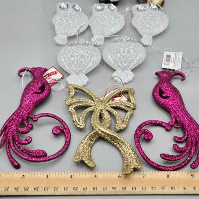 LOT 62: Various New Ornaments Including Elephants, Owls, Bells. Santa, Goebel Berta Hummel AWAY WE GO Children Dog Sled 2003, and More