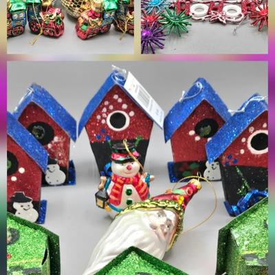 LOT 63: New Ornaments-Disco Balls, Birdhouses, Hummingbirds, Starbursts and More