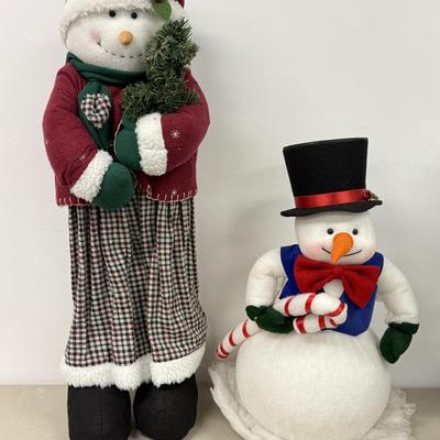 LOT 81: Tall Christmas Stuffed Snowmen Decor- one Lights up!