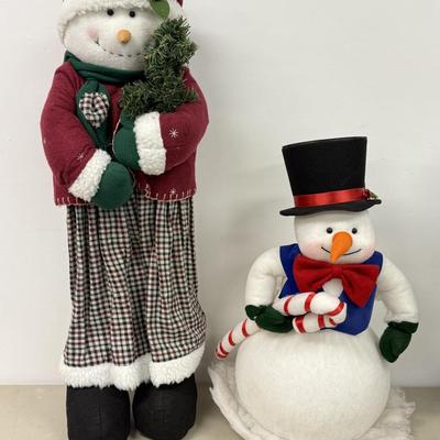 LOT 81: Tall Christmas Stuffed Snowmen Decor- one Lights up!