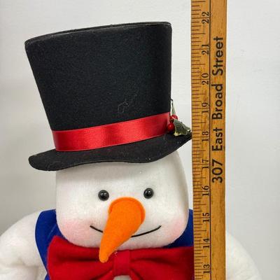 LOT 81: Tall Christmas Stuffed Snowmen Decor- one Lights up!