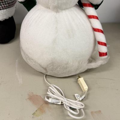 LOT 81: Tall Christmas Stuffed Snowmen Decor- one Lights up!
