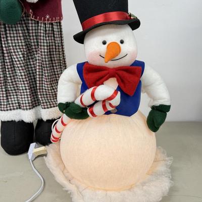 LOT 81: Tall Christmas Stuffed Snowmen Decor- one Lights up!