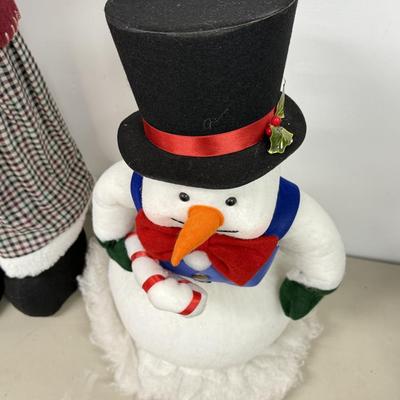 LOT 81: Tall Christmas Stuffed Snowmen Decor- one Lights up!