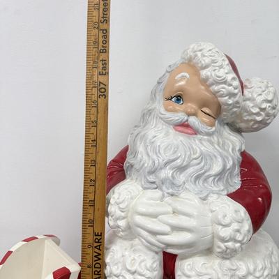 LOT 84: Vintage Ceramic Winking Santa & Small Candy Cane Sleigh