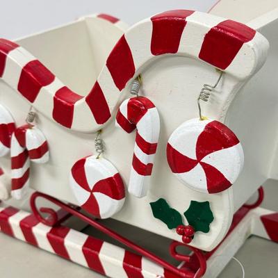 LOT 84: Vintage Ceramic Winking Santa & Small Candy Cane Sleigh