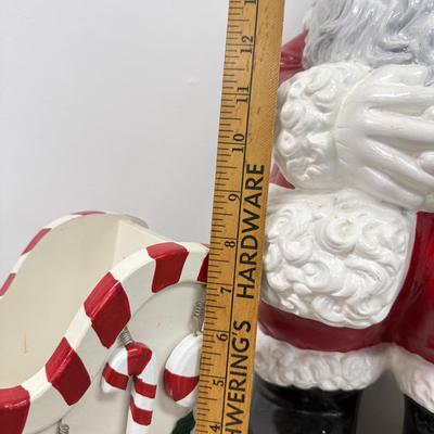 LOT 84: Vintage Ceramic Winking Santa & Small Candy Cane Sleigh