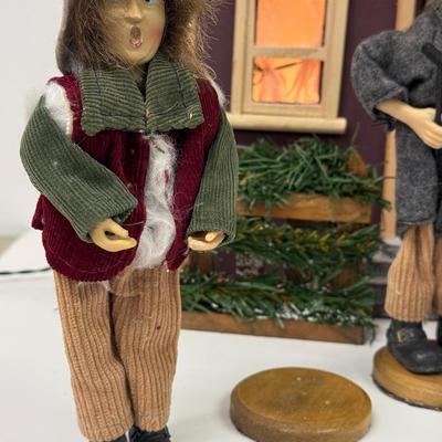 LOT 92: Vintage Handmade Carolers w/ Wood Lit Housefront