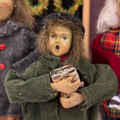 LOT 92: Vintage Handmade Carolers w/ Wood Lit Housefront