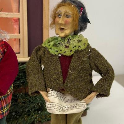 LOT 92: Vintage Handmade Carolers w/ Wood Lit Housefront