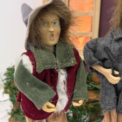 LOT 92: Vintage Handmade Carolers w/ Wood Lit Housefront