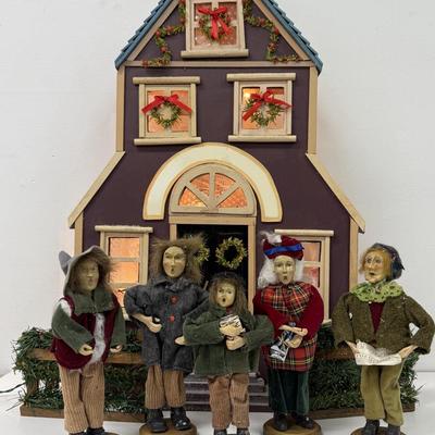 LOT 92: Vintage Handmade Carolers w/ Wood Lit Housefront