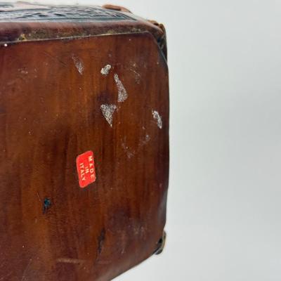 LOT 94: Vintage Coley Wood Products Coffee Mill & Leather Wrapped Bottle