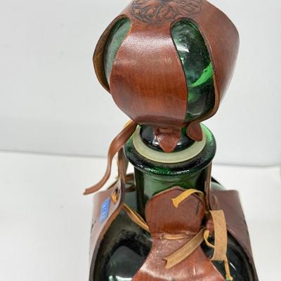 LOT 94: Vintage Coley Wood Products Coffee Mill & Leather Wrapped Bottle