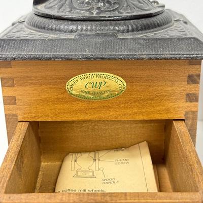 LOT 94: Vintage Coley Wood Products Coffee Mill & Leather Wrapped Bottle