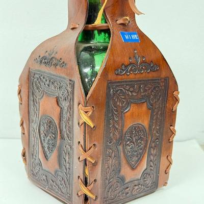 LOT 94: Vintage Coley Wood Products Coffee Mill & Leather Wrapped Bottle