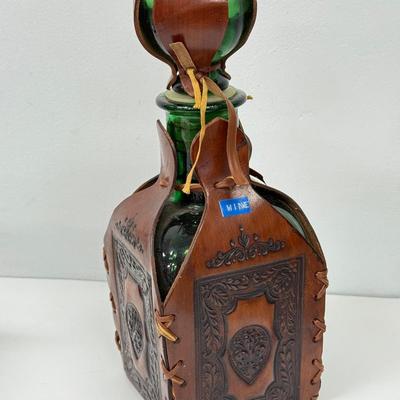 LOT 94: Vintage Coley Wood Products Coffee Mill & Leather Wrapped Bottle