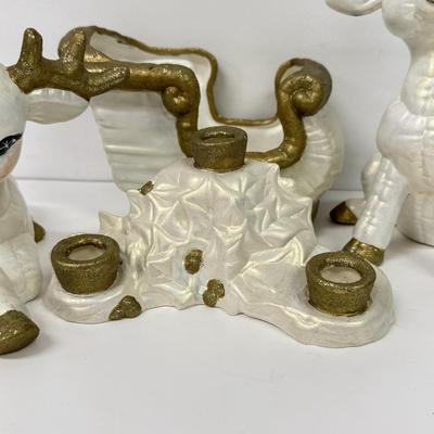 LOT 98: Lenox Reindeer Ornament & White & Gold Ceramic Christmas Decor