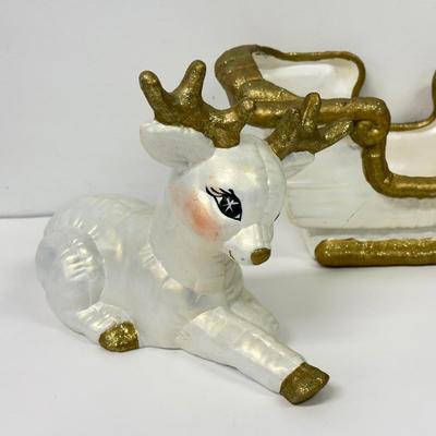 LOT 98: Lenox Reindeer Ornament & White & Gold Ceramic Christmas Decor
