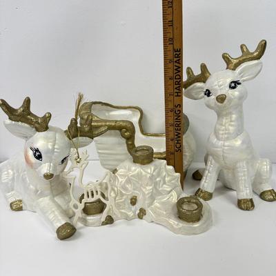 LOT 98: Lenox Reindeer Ornament & White & Gold Ceramic Christmas Decor