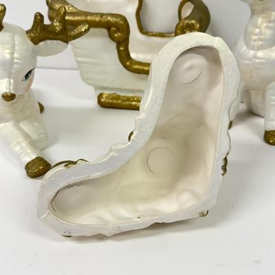 LOT 98: Lenox Reindeer Ornament & White & Gold Ceramic Christmas Decor