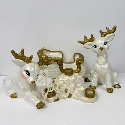 LOT 98: Lenox Reindeer Ornament & White & Gold Ceramic Christmas Decor