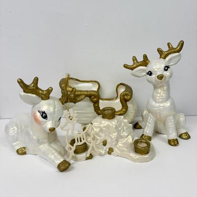 LOT 98: Lenox Reindeer Ornament & White & Gold Ceramic Christmas Decor