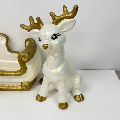 LOT 98: Lenox Reindeer Ornament & White & Gold Ceramic Christmas Decor