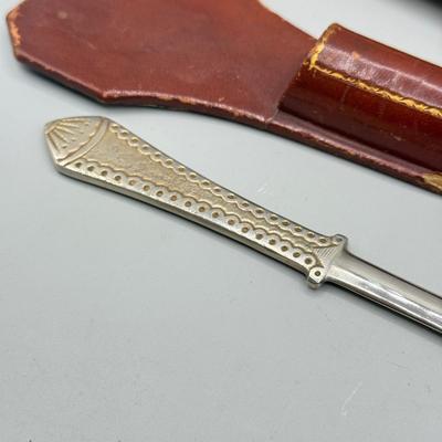 LOT 112: Vintage Griffon Scissors / Letter Opener Set in Lether case & Drafting Slide Ruler in Leather Case