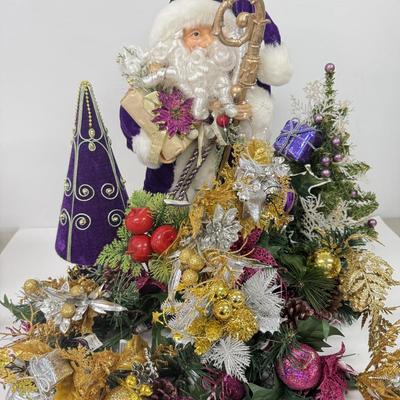 LOT 115: Purple Themed Santa & Christmas Floral Picks