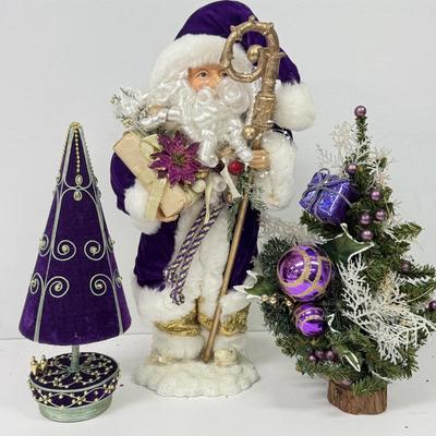 LOT 115: Purple Themed Santa & Christmas Floral Picks