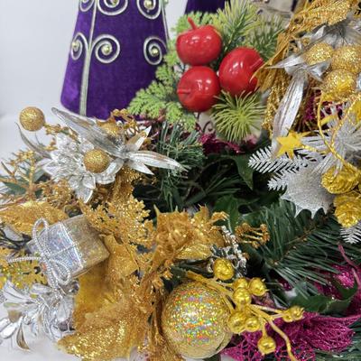 LOT 115: Purple Themed Santa & Christmas Floral Picks