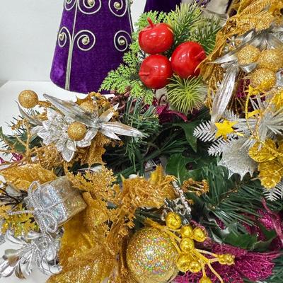 LOT 115: Purple Themed Santa & Christmas Floral Picks