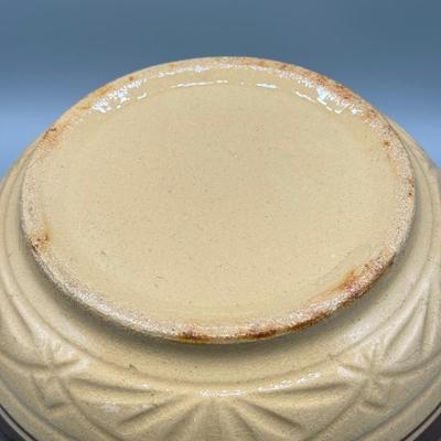 LOT 116: Antique Large Primative Yellowware Brown Band Pottery Mixing Bowl