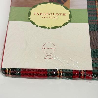 LOT 124: Four NIP Red Plaid Tablecloths
