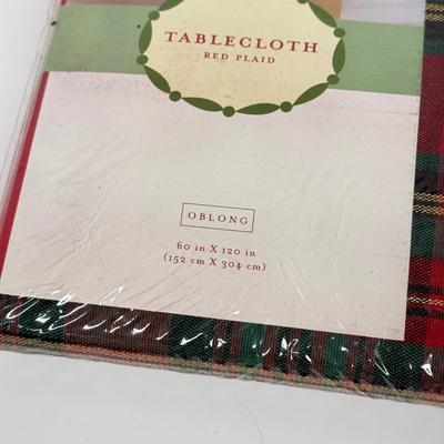 LOT 124: Four NIP Red Plaid Tablecloths