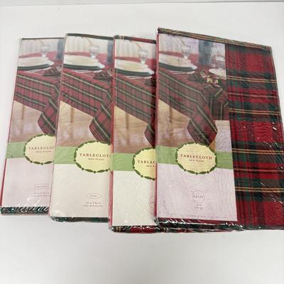 LOT 124: Four NIP Red Plaid Tablecloths