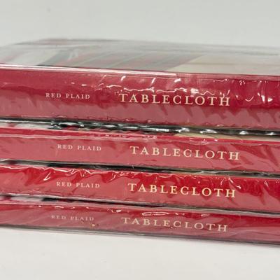 LOT 124: Four NIP Red Plaid Tablecloths