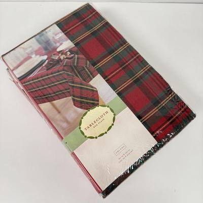 LOT 124: Four NIP Red Plaid Tablecloths