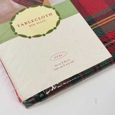 LOT 124: Four NIP Red Plaid Tablecloths