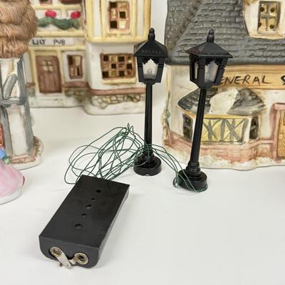 LOT 129: Ceramic Christmas Village Houses w/ Light Cords