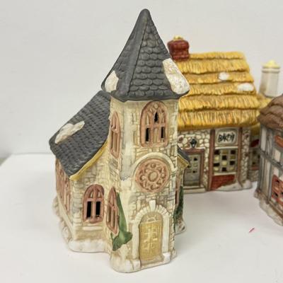 LOT 129: Ceramic Christmas Village Houses w/ Light Cords