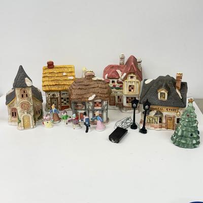 LOT 129: Ceramic Christmas Village Houses w/ Light Cords